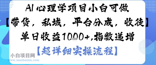 AI+心理学项目，小白可做，变现渠道多【带货，私域，平台分成，收徒】单日收益1k-小白项目分享网