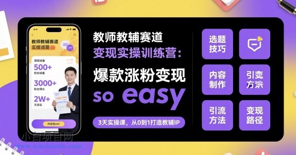 教师教辅赛道变现实操训练营，爆款涨粉变现so easy-小白项目分享网