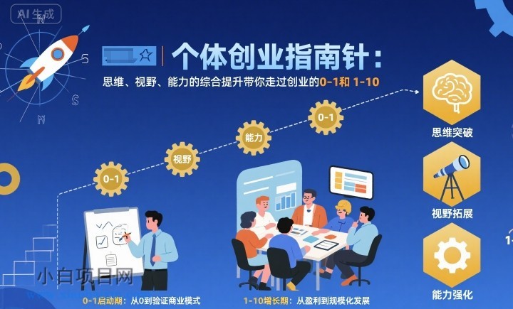 个体创业指南针，思维、视野、能力的综合提升带你走过创业的0-1和1-10【音频】-小白项目分享网