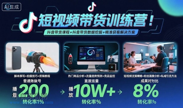 短视频带货训练营，抖音带货课程+抖音带货数据挖掘+精准获客解决方案-小白项目分享网