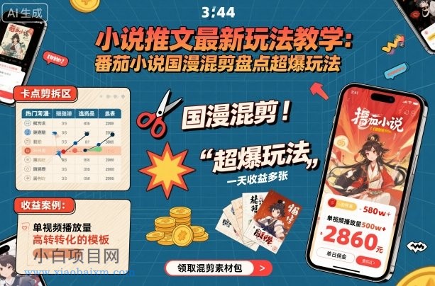 小说推文最新玩法教学，番茄小说国漫混剪盘点超爆玩法，全程干货，一天收益多张-小白项目分享网