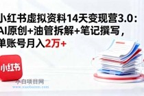 小红书虚拟资料14天变现营3.0：AI原创+油管拆解+笔记撰写，单账号月入2万+-小白项目分享网