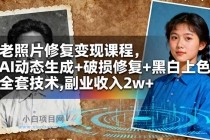 老照片修复变现课程，AI动态生成+破损修复+黑白上色+全套技术,副业收入2w+-小白项目分享网