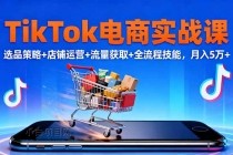 TikTok电商实战课10月，选品策略+店铺运营+流量获取+全流程技能，月入5万+-小白项目分享网
