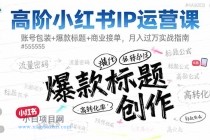 高阶小红书IP运营课：账号包装+爆款标题+商业接单，月入过万实战指南-小白项目分享网