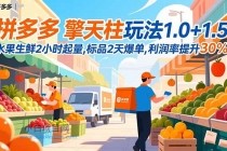 拼多多 擎天柱玩法1.0+1.5，水果生鲜2小时起量,标品2天爆单,利润率提升30%-小白项目分享网