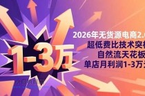 2026年无货源电商2.0：超低费比技术突破自然流天花板，单店月利润1-3万元-小白项目分享网