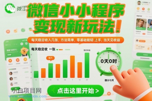 【匠心小白】微信小程序变现新玩法，每天稳定收入几张，方法简单，零基础也能轻松上手，当天见收益【揭秘】-小白项目分享网