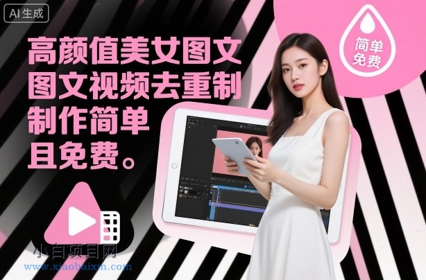 【匠心小白】高颜值美女图文视频去重制作教学，制作简单且免费-小白项目分享网