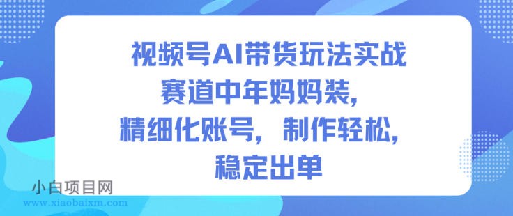 【匠心小白】视频号AI带货玩法实战，赛道中年妈妈装，精细化账号，制作轻松，稳定出单-小白项目分享网