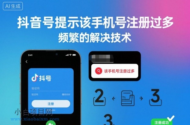 【匠心小白】抖音号提示该手机号注册过多，频繁的解决技术-小白项目分享网