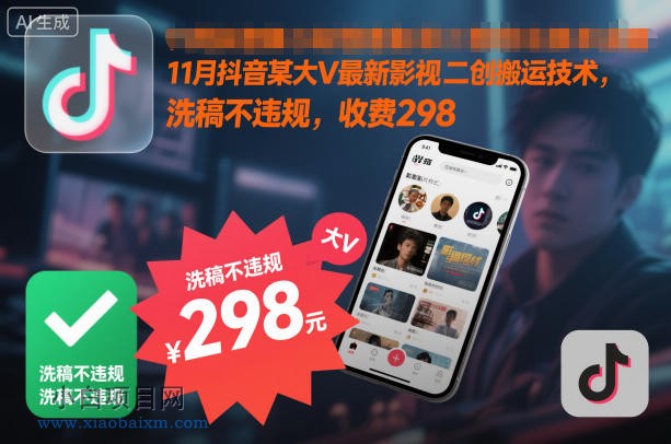 【匠心小白】11月抖音某大V最新影视二创搬运技术，洗稿不违规，收费298-小白项目分享网