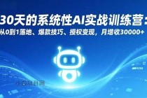30天的系统性AI实战训练营：从0到1落地、爆款技巧、授权变现，月增收30000+-小白项目分享网