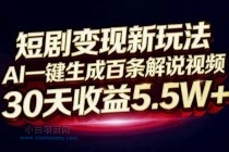 短剧变现新玩法，AI一键生成百条解说视频，30天收益5.5W+-小白项目分享网