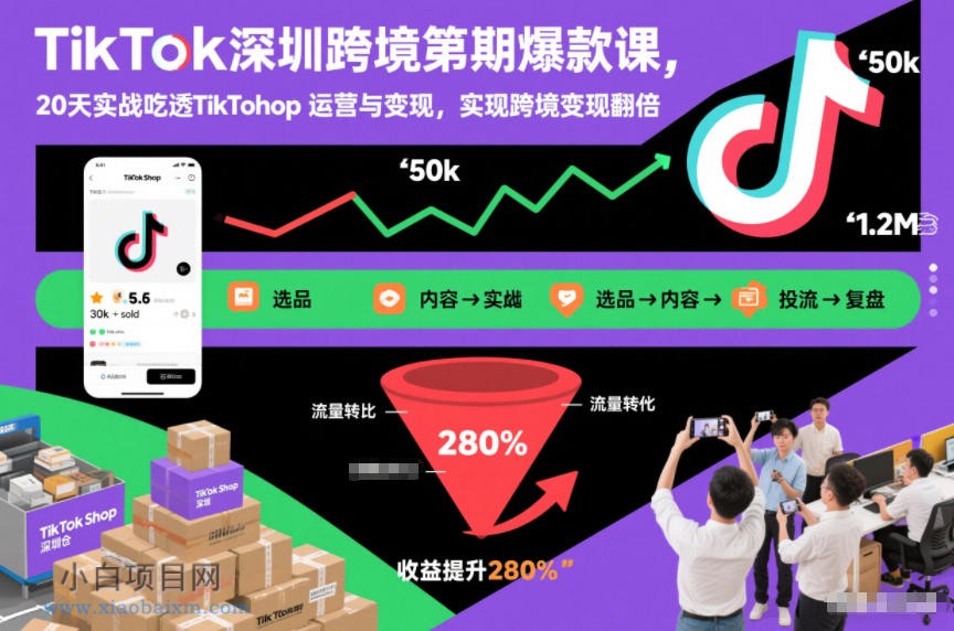 【匠心小白】TikTok深圳跨境第2期爆款课，20天实战吃透TikTok Shop运营与变现，实现跨境变现翻倍-小白项目分享网
