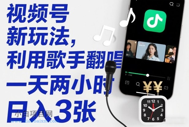 【匠心小白】视频号新玩法，利用歌手翻唱，一天两小时，日入3张-小白项目分享网