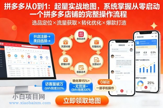 【匠心小白】拼多多从0到1：起量实战地图，系统掌握从零启动一个拼多多店铺的完整操作流程-小白项目分享网