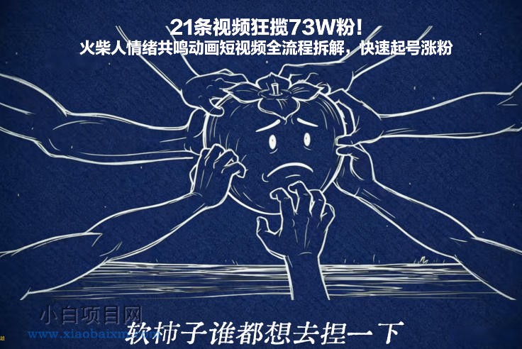 【匠心小白】21条视频狂揽73W粉！火柴人情绪共鸣动画短视频全流程拆解，快速起号涨粉-小白项目分享网