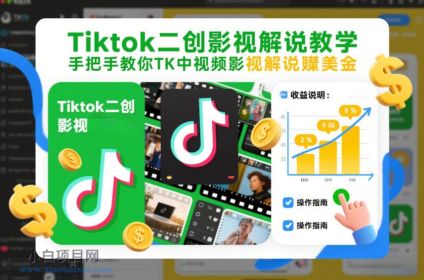【匠心小白】Tiktok二创影视解说教学，手把手教你TK中视频影视解说賺美金（更新26年1月）-小白项目分享网