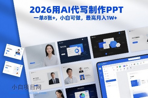 【匠心小白】2026用AI代写制作PPT，一单8张+，小白可做，最高月入1W+-小白项目分享网