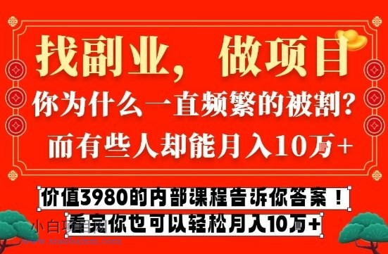 【匠心小白】价值3980的网创内部课程，告诉你互联网创业月入10个W的秘密【揭秘】-小白项目分享网