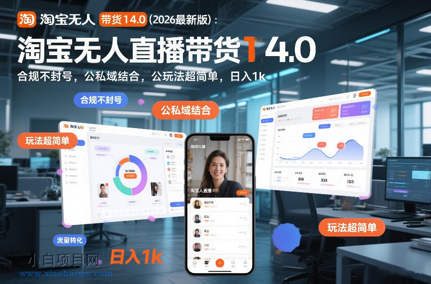 【匠心小白】淘宝无人直播带货14.0（2026最新版）：合规不封号，公私域结合，玩法超简单，日入1k+【揭秘】-小白项目分享网