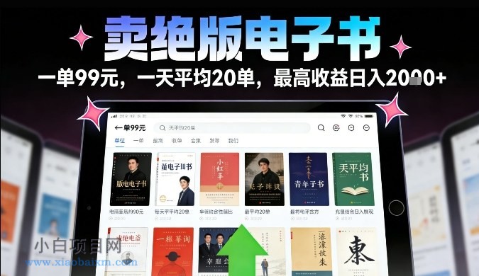 【匠心小白】卖绝版电子书，一单99米一天平均20单，最高收益日入2k+，落地性强且变现稳定【揭秘】-小白项目分享网