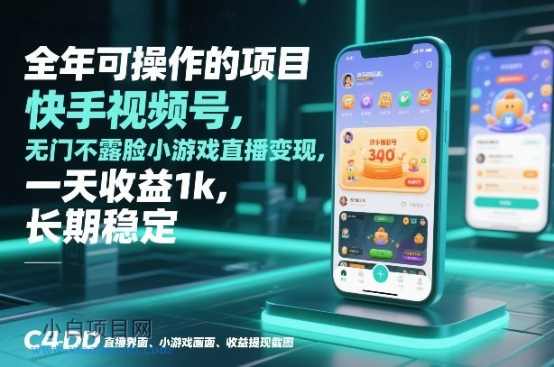 【匠心小白】全年可操作的项目，快手视频号无门槛不露脸小游戏直播变现，一天收益1k，长期稳定【揭秘】-小白项目分享网