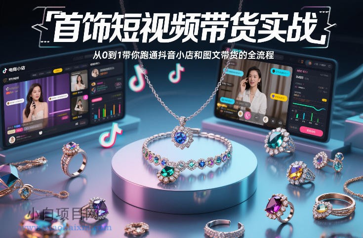 【匠心小白】首饰短视频带货实战，从0到1带你跑通抖音小店和图文带货的全流程-小白项目分享网