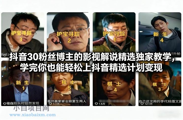 【匠心小白】抖音30万粉丝博主的影视解说精选独家教学，学完你也能轻松上抖音精选计划变现-小白项目分享网