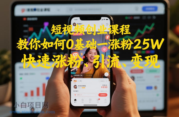 【匠心小白】短视频创业课程，教你如何0基础一天涨粉25W，快速涨粉、引流、变现-小白项目分享网