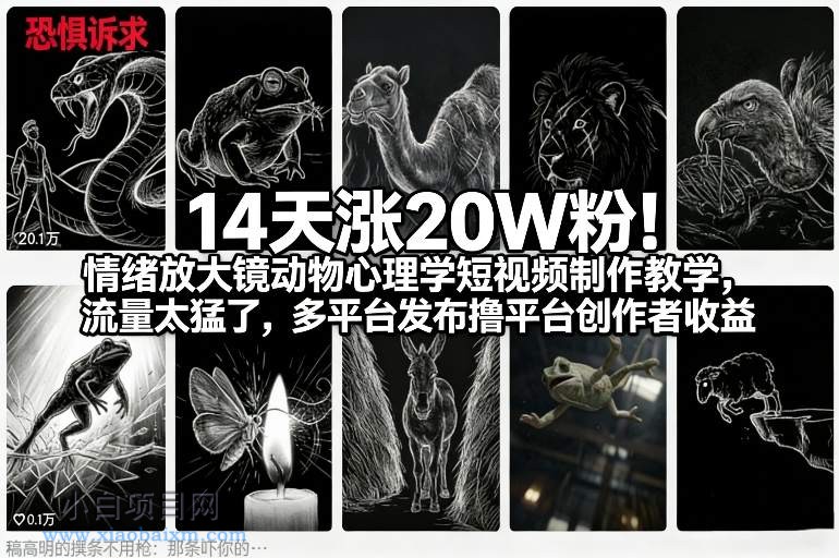 【匠心小白】14天涨20W粉！情绪放大镜动物心理学短视频制作教学，流量太猛了，多平台发布撸平台创作者收益-小白项目分享网