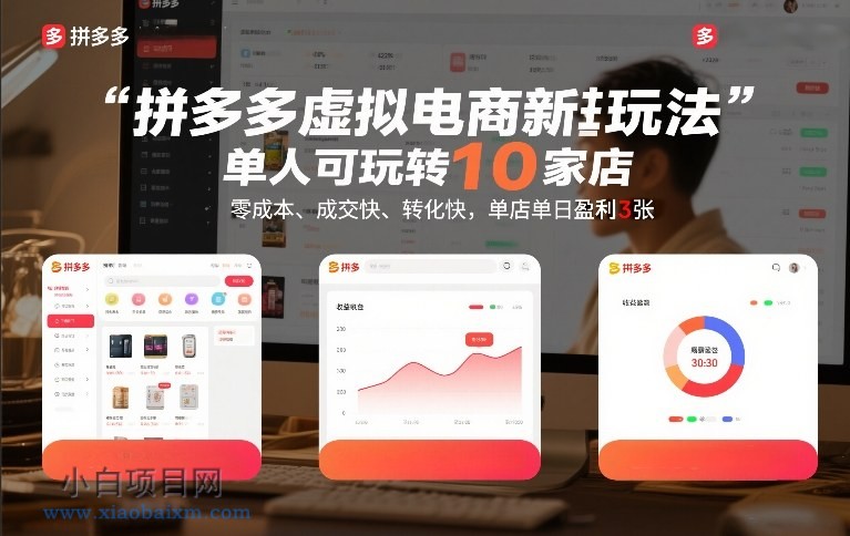【匠心小白】拼多多虚拟电商新玩法，单人可玩转10家店，零成本、成交快、转化快，单店单日盈利3张【揭秘】-小白项目分享网