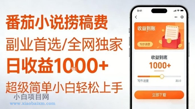 【匠心小白】全网独家！番茄小说捞稿费，日收益1k+，副业必看，小白易上手，超级简单【揭秘】-小白项目分享网