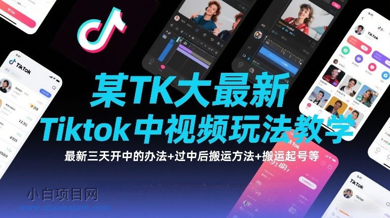 【匠心小白】某TK大佬最新Tiktok中视频玩法教学，最新三天开中的办法+过中后搬运方法+搬运起号等-小白项目分享网