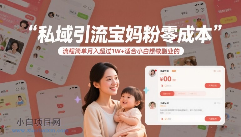 【匠心小白】私域引流宝妈粉零成本流程简单月入超过1W+适合小白想做副业的