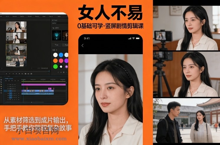 【匠心小白】0基础可学！《女人不易》竖屏剧情剪辑课，从素材筛选到成片输出，手把手教你驾驭复杂故事-小白项目分享网