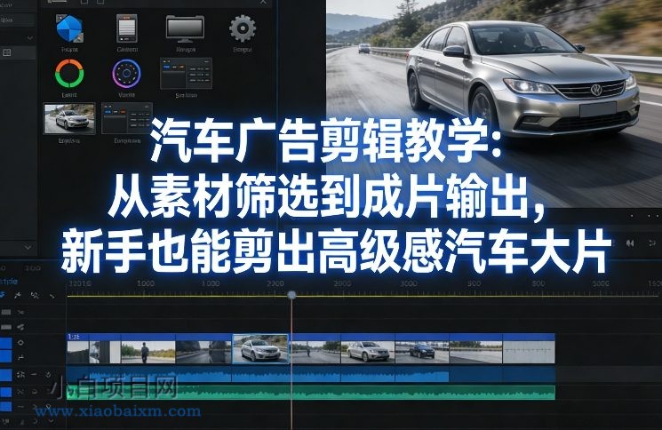 【匠心小白】汽车广告剪辑教学：从素材筛选到成片输出，新手也能剪出高级感汽车大片-小白项目分享网