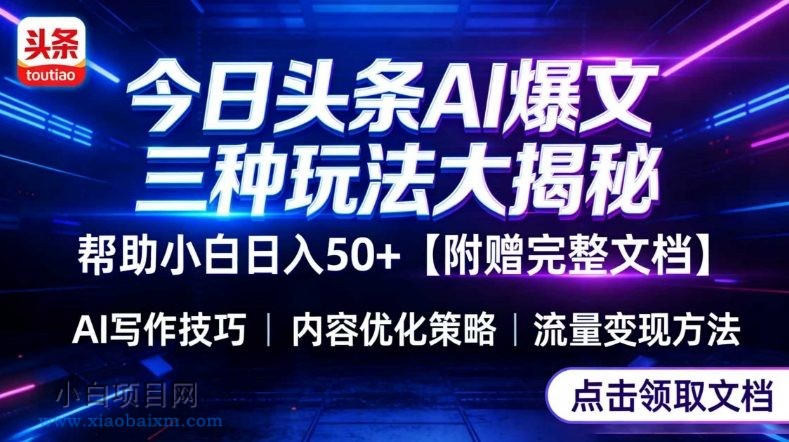 【匠心小白】今日头条三大玩法一次性讲透，小白也能轻松上手，附带指令文档，帮助你日入50+【附赠详细文档】-小白项目分享网