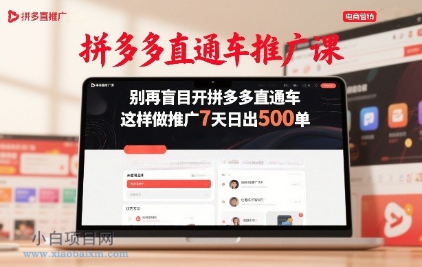 【匠心小白】拼多多直通车推广课，别再盲目开拼多多直通车，这样做推广7天日出500单-小白项目分享网