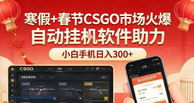 【匠心小白】寒假+春节CSGO市场火爆，配合游戏自动挂G软件，小白只用一台手机也可日入3张【揭秘】-小白项目分享网