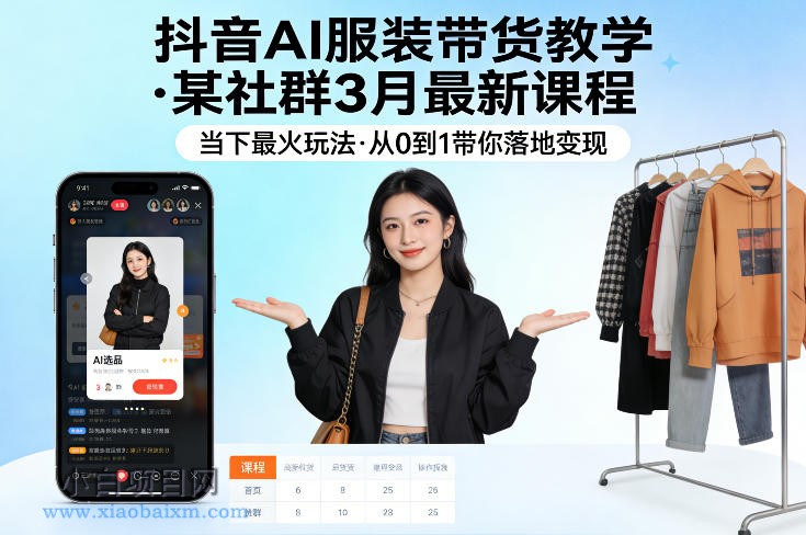 【匠心小白】抖音AI服装带货教学，某社群3月最新课程，当下最火玩法，从0到1带你落地变现-小白项目分享网