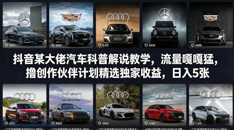 【匠心小白】抖音某大佬汽车科普解说教学，流量嘎嘎猛，撸创作伙伴计划精选独家收益，日入5张+-小白项目分享网