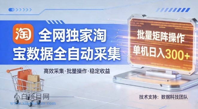 【匠心小白】全网独家，淘宝数据全自动采集项目，批量可矩阵，单机轻松日入300【揭秘】-小白项目分享网