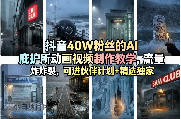 【匠心小白】抖音40W粉丝的AI庇护所动画视频制作教学，流量炸裂，可进伙伴计划+精选独家-小白项目分享网