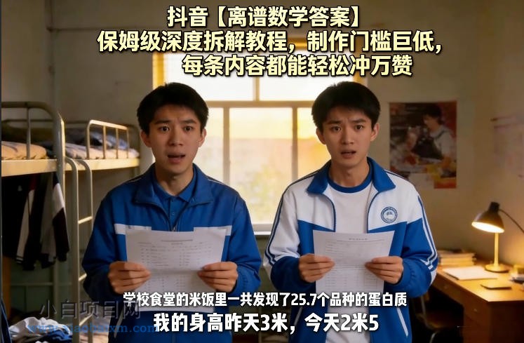 【匠心小白】抖音【离谱数学答案】保姆级深度拆解教程，制作门槛巨低，每条内容都能轻松冲万赞，附详细步骤-小白项目分享网