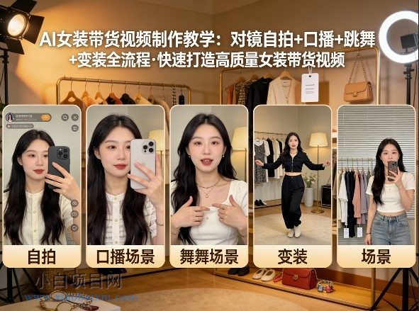 【匠心小白】AI女装带货视频制作教学，对镜自拍、口播、跳舞、变装全流程，快速打造高质量女装带货视频-小白项目分享网
