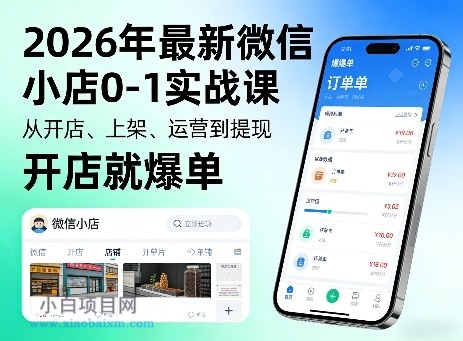 【匠心小白】2026年最新微信小店0-1实战课,从开店、上架、运营到提现,开店就爆单