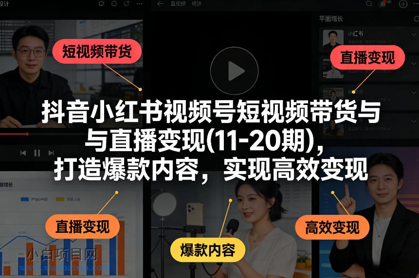 【匠心小白】抖音小红书视频号短视频带货与直播变现(10-20期)，打造爆款内容，实现高效变现（更新）-小白项目分享网