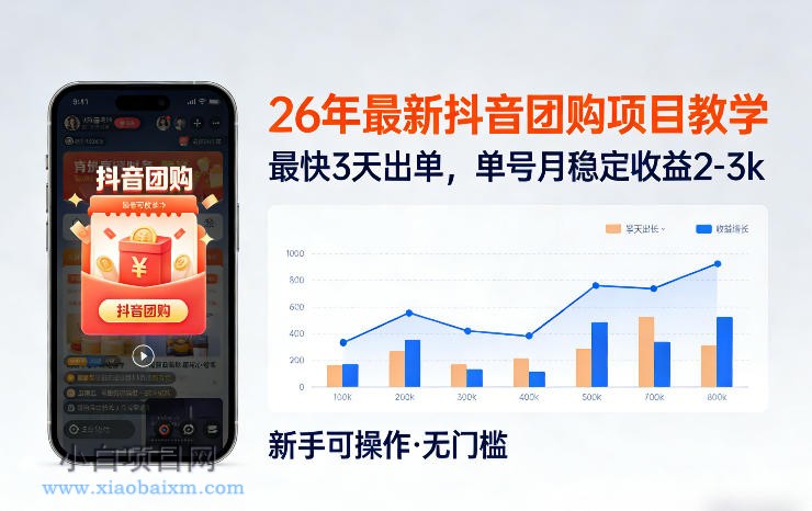 【匠心小白】26年最新抖音团购项目教学，0门槛，最快3天出单，单号月稳定收益2-3k（更新3月19日）-小白项目分享网